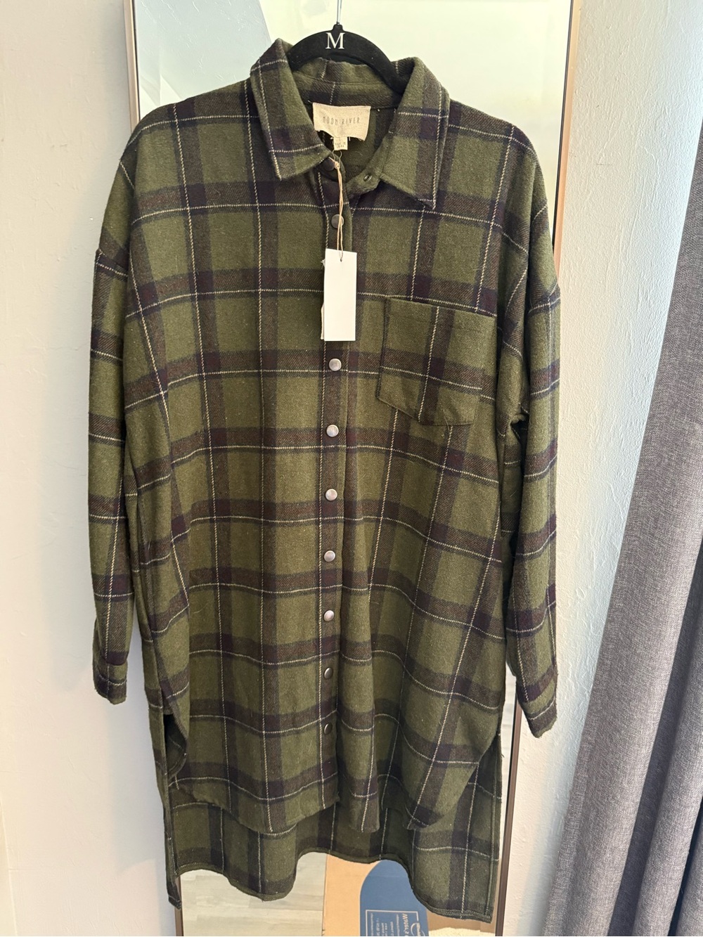 Moon River Olive Plaid Button-Up Shirt Jacket